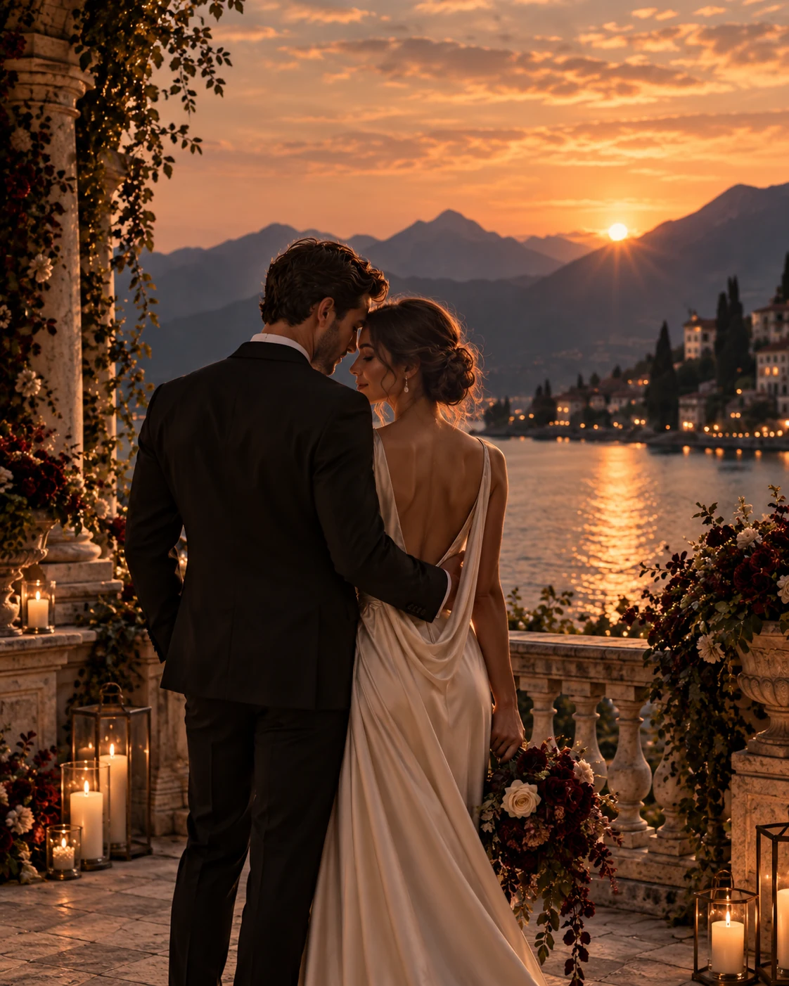 Wedding couple at sunset